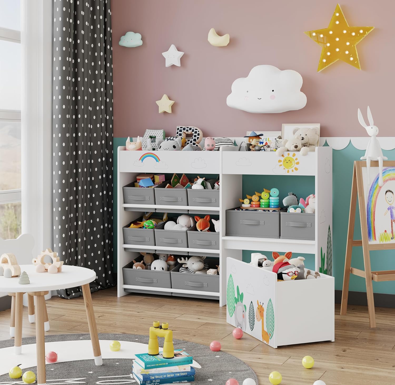 With Fabric Storage Box and Movable Toy Box